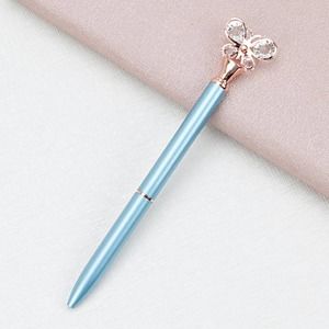 Steel Blue Crystal Butterfly Topped Ballpoint Pen~~NWOT